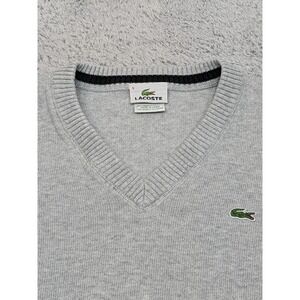 Lacoste Men's V-Neck Sweater Size 5 (M) Light Gray Pullover Cotton Blend READ